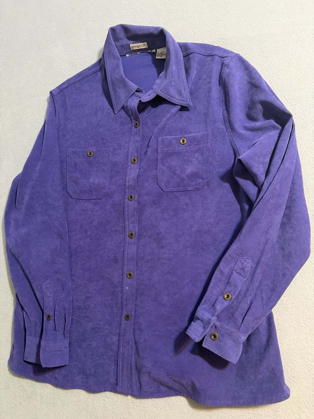 Stretch Faux Suede Long Sleeve Button-Down Shirt in Purple